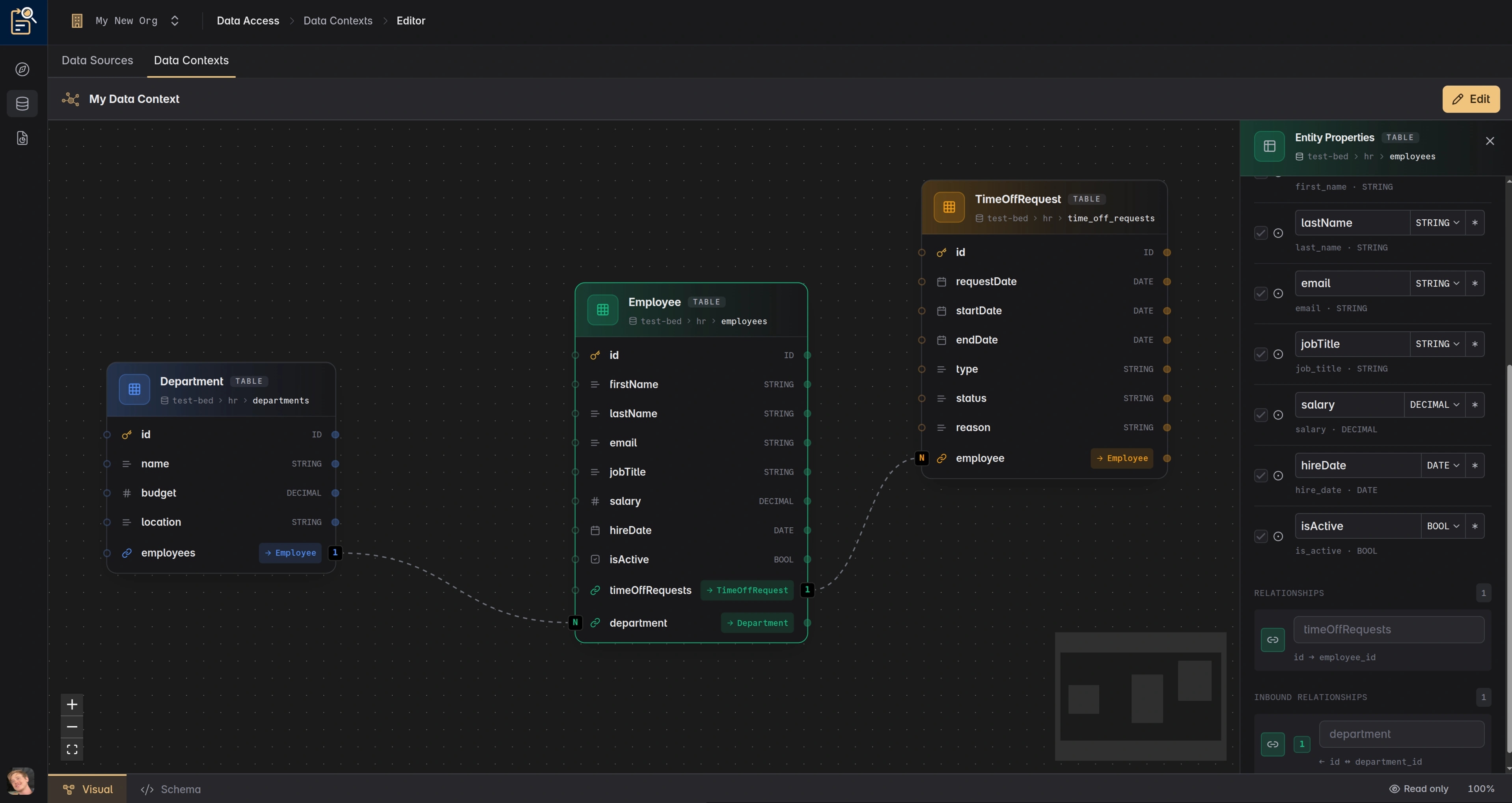 GoldenReports data context canvas editor with schema toolbox