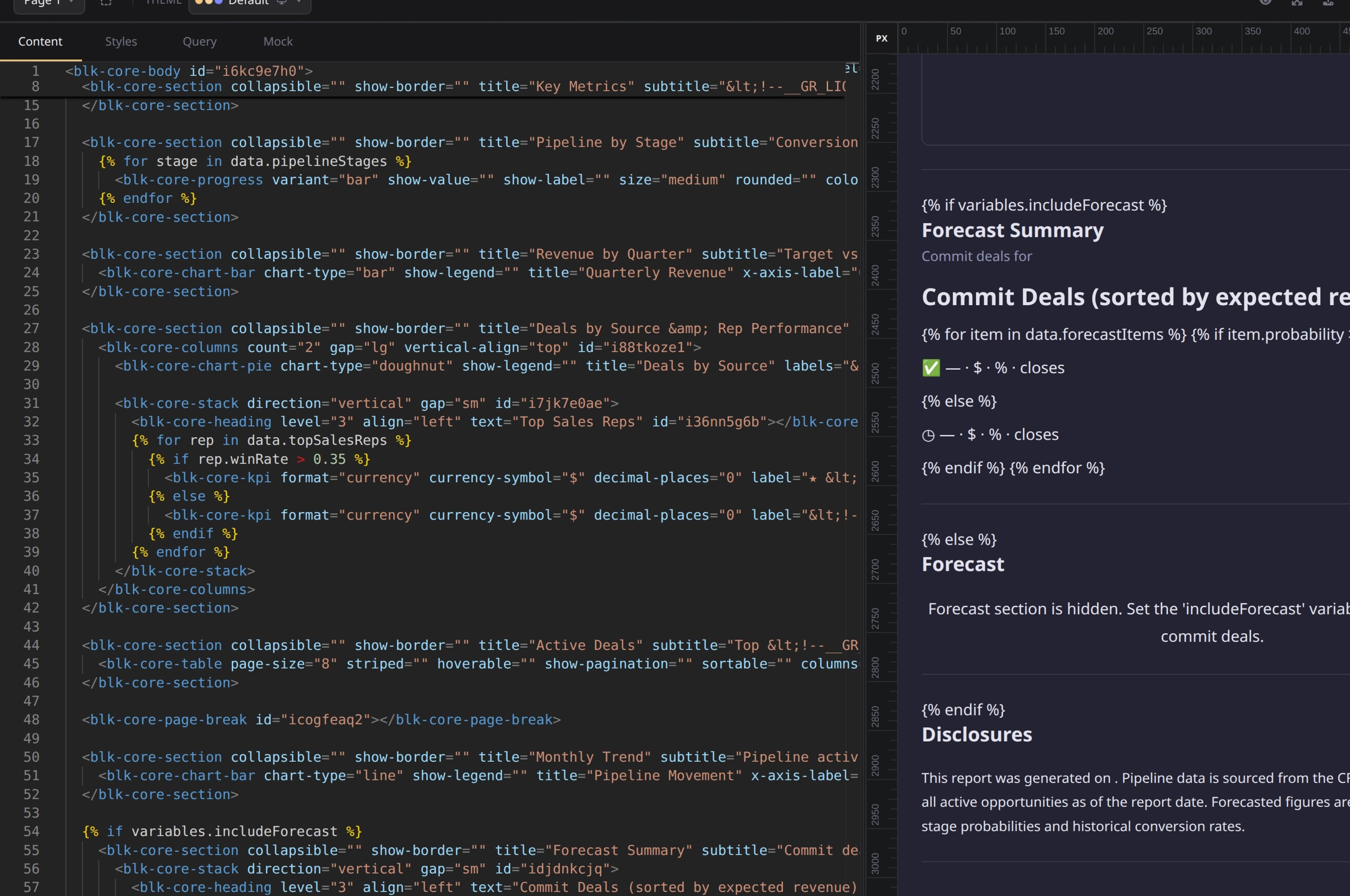GoldenReports HTML and Liquid template editor with live preview